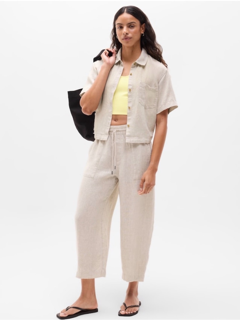 NWOT Athleta Retreat Linen Easy Barrel Undyed Crop Sz M/P (#844602)